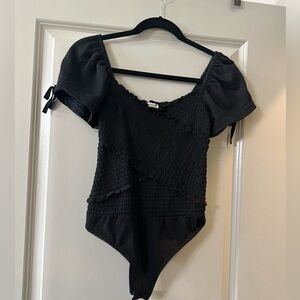 Free People Black Textured Bodysuit